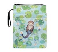xixirimido Otter Floral Print Book Sleeve Cover Bag with Wristlet Zipper Pocket Portable Books Protector for Textbook Pencil Paperback