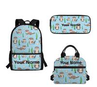 xixirimido Otter Shell Print 3 Pack School Backpack Bags Set Lunch Box Customized Name Pencil Case for College Middle Boys 17 Inch Bookbag
