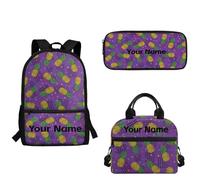 xixirimido Pineapple Dot Print Custom Backpack with Lunch Box Set of 3 School Backpacks for Kids Fashion Pencil Case for Middle High School Add Your Name School Bag