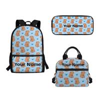 xixirimido School Backpack Set Capybara Blue Heart Lunchbox Pencil Case for Elementary Primary School Girls Boys
