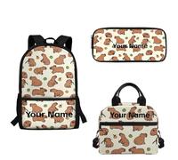 xixirimido School Backpack Set of 3 Capybara Pattern Lunchbox Tote Pencil Case Bag for Middle High School Girls Boys