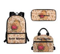 xixirimido School Backpack with Lunch Box Pencil Case Watermelon Capybara Print 17 Inch Bookbag Adjustable Strap Insulated Lunch Tote