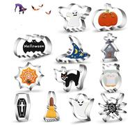 XiXiYang 12pcs Halloween Cookie Cutters Set - Stainless Steel Biscuit Cutter Set with Pumpkin,Skull,Ghost,Hunted House,Boots and Coffin Cookie Cutters for Halloween Party Decorations for Baking