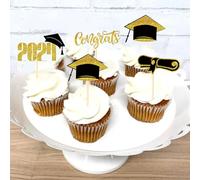 XiXiYang 2024 Graduation Cake Topper Props - Bluey Hen Party Decorations - Perfect for Graduation, Happy Birthday Cake Topper Happy Birthday Cakes(16 pcs gold, 16 pcs red)
