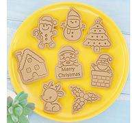 XiXiYang Christmas 3D Press Cookie Cutter Set - 8Pcs Plastic Christmas Cookie Stamps for DIY Xmas Baking, Reusable Fondant Chocolate Mold with Santa, Tree, Snowman,Reindeer,Gingerbread Man Shapes