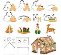 XiXiYang Christmas Gingerbread House Cookie Cutters Set,18 Pcs 3D Christmas Cookie Kit Pre Baked Man Cutters Moulds Stainless Steel Biscuit Cutters for Fondant Muffins Cookie DIY Baking Kit