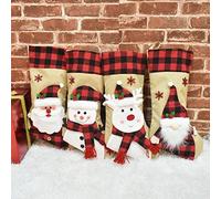 XiXiYang Personalised Christmas Stocking,45cm Large Custom Family 3D Christmas Stocking Cartoon,Embroidery Burlap Plaid Xmas Stockings Personalized Decoration Gifts (Santa Claus)