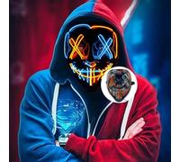 XiXiYang Scary LED Face Halloween Mask,3 Lighting Modes LED Face Transforming Mask for Costume Cosplay Party Masquerade,Light up Mask for Deadpool and Iron Fans for Men Women Adults (Orange+Blue)