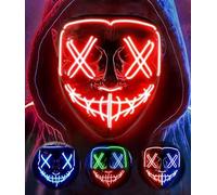XiXiYang Scary LED Face Halloween Mask,3 Lighting Modes LED Face Transforming Mask for Costume Cosplay Party Masquerade,Light up Mask for Deadpool and Iron Fans for Men Women Adults (Red)