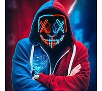 XiXiYang Scary LED Face Halloween Mask,3 Lighting Modes LED Face Transforming Masks,Light up Masks for Deadpool and Iron Fans for Men Women Adults for Costume Cosplay Party Masquerade, (Blue+ Red)