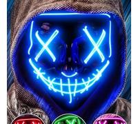 XiXiYang Scary LED Face Halloween Mask,3 Lighting Modes LED Face Transforming Masks,Light up Masks for Deadpool and Iron Fans for Men Women Adults for Costume Cosplay Party Masquerade, (Ice Blue)