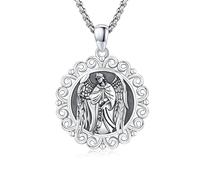 XIXLES Archangel Gabriel Necklace 925 Sterling Silver St. Gabriel Pendant Necklace,Saint Amulet Protection Jewelry for Men