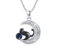 XIXLES Cat Necklace 925 Sterling Silver Moon Black Cat Pendant Necklace Celtic Knot Crescent Necklaces Cute Animal Jewellery Gifts for Women