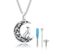 XIXLES Cat Urn Necklace for Ashes Memorial Cremation Jewellery for Ashes 925 Sterling Silver Moon and Cat Pet Urn Ash Pendant Necklaces Gifts for Women Men