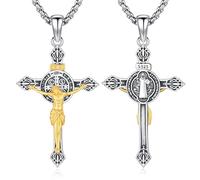 XIXLES Crucifix Necklace 925 Sterling Silver Crucifix Pendant Gold Cross Men Religious Orthodox Gifts Protection Christian Jewelry Mens
