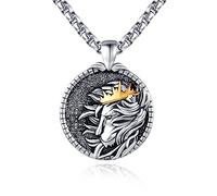 XIXLES Embossed Lion Head Necklace 925 Sterling Silver 3D Lion Coins Pendant Leo Medals Charm Animal jewellery for Men (Lion necklace-2614)