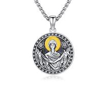 XIXLES Our Lady of Perpetual Assistance Locket Necklace 925 Sterling Silver Orthodox Virgin Mary Pendant Christian Jewelry for Women