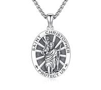 XIXLES St Christopher Necklace for Men Sterling Silver St Christopher Pendant Necklace Saint Christopher Necklaces Oval Christopher Medallion Protection Jewellery Gifts
