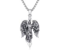 XIXLES St Michael Archangel Necklace 925 Sterling Silver St Michael Pencant for Men Amulet Religous Jewellery for Men Women