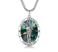 XIXLES St Sebastian Necklace 925 Sterling Silver Saint Sebastian Medal Necklaces,Patron Saint of Athlete Protection Abalone Shell Religious Jewelry for Men Dad with Gifts Box
