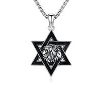 XIXLES Star of David Lion Necklace 925 Sterling Silver Star of David necklace Men Lion Necklace Amulet Jewish Jewellery for Men Women