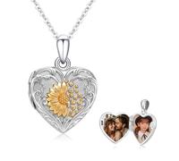 XIXLES Sunflower Locket 925 Sterling Silver Heart Locket Necklace Gold Ladies Memorial Jewelry Gifts for Women