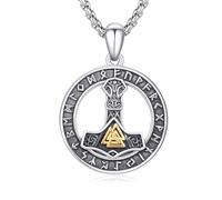 XIXLES Thor Hammer Necklace Sterling Silver Thors Hammer Pendant Necklace Thor's Hammer Mjolnir Viking Norse Rune Necklaces Talisman Protect Jewellery for Women Men