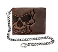 XIXTUT Biker Skull Wallet for Men Card Holder Wallet Pocket Purse Genuine Leather Wallet with Chain