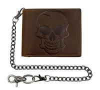 XIXTUT Mens Biker Trucker Big Skull Wallet Genuine Leather Bifold Wallet Gift with Chain