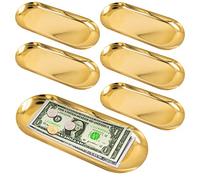 XiyaxiVici 6PCS Tip Tray Service Plate Dish Oval Dish Storage Stainless Steel Guest Bill Holder Supplies Check Presenters Ornaments Accessories Board Decoration for Restaurant Coffee Home (Gold)