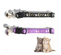 XIYING 2 Pcs Cat Collar with Bell, Cat Kitten Collars Quick Release, Adjustable Kitten Collar with Bell Moons Stars Cute Glow in The Dark(Black&Purple)