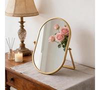 Xiyingcai Makeup Mirror with Metal Frame,360° Rotating Desk Oval Table Mirrors,11X7in Desktop Makeup Mirror for Dressing Table Living Room Bedroom Tabletop
