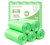 XIYOO Compostable Caddy Liners 30L Food Waste Bags 80 Counts Biodegradable Bin Liners Green Trash Bag fit 25-35l Rubbish Bags