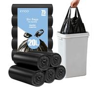 XIYOO Pedal Bin Bags 20L Bin Liners with Tie Handle 75 Counts Black Heavy-Duty Rubbish Bags Strong Plastic Trash Bags fit 15-18L Waste Bin