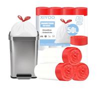 XIYOO Swing Bin Liners 50l Bin Bags White 40 Counts Rubbish Bags with Drawstring Handles Plastic Garbage Bag Strong Waste Bags for Kitchen
