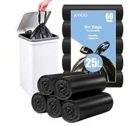 XIYOO Tie Handle Pedal Bin Liners 25L Black Bin Bags 60 Counts Strong Plastic Rubbish Bags Small Swing Waste Bags fit 20-30L Trash Can