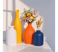 XIYOUQI Multi-Color Ceramic Small Bud Vases Set of 4, Modern Minimalist Style, White Yellow Orange Blue Vases for Rustic Home Decor, Living Room, Dining Room, Mantel, Entryway