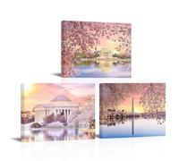 xiysien Cherry Blossom Wall Art Washington DC Jefferson Memorial Room Landscape Pictures Artwork for Living Room Bedroom Decor 12''x16''x3PCS