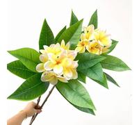 XIYUAN 35.5 Inch Artificial Flowers Artificial Frangipani Flower 2 Stems Lifelike Real Touch Artificial Plumeria Flowers for Home Party Wedding Bouquet Home Decoration (Yellow)