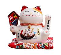 XIYUAN 7 Inch Waving Cat - Ceramic Japanese Lucky Cat, Feng Shui Decorative Desktop Ornament for Home or Office
