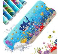 XIYUNTE Baby Bath Mats Non Slip Anti Mould - 100x40cm Extra Long Non Slip Bath Mat for Kids, Eco-Friendly Toddler Bath Mat with Suction Cups for Secure Grip, Easy to Clean & Easy Drying, Shark