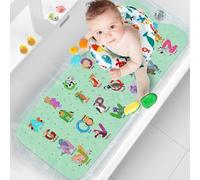 XIYUNTE Baby Bath Mats Non Slip Anti Mould, Cartoon Kids Bath Mat Non Slip, 100x40cm Extra Large Baby Shower Mat Non Slip Bath Mat with Suction Cups & Drain Holes, Machine Washable, Alphabet