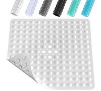 XIYUNTE Shower Mat Non Slip Anti Mould - 53 x 53cm Square Bath Mat Non Slip Shower Mats for Inside Shower, Anti Slip Shower Mat with Strong Suction Cups & Drain Holes, Machine Washable, White