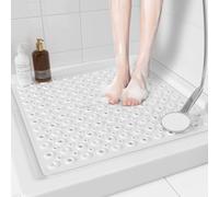XIYUNTE Square Shower Mat Non Slip Anti Mould - 53 x 53cm Square Shower Mats for Inside Shower, Anti Slip Shower Mat with Drain Holes & Suction Cups, Machine Washable, Rubber Bath Mat, Donut-White