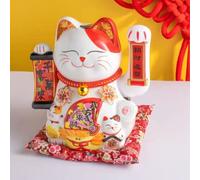 XIZHI 10 Inches Maneki Neko,Lucky Fortune Cat with Waving Arm Gold Operated Chinese Feng Shui Deoration Lucky Cat for Shops, Restaurants, Living Room-Business is Booming