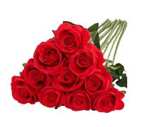 XIZHI 10 Pcs Single Artificial Rose Flowers Realistic Silk Roses Flower Bouquets Fake Rose Bouque Stem for Home Wedding Bridal Shower Party Decor (Red)