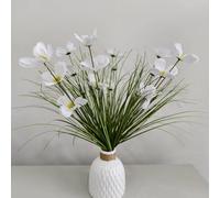 XIZHI 15.7 Inches 10 Bundles Spring Fake Plastic Artificial Flowers with Green Grass Stems Fake Greenery Leaves for Garden Porch Window Shop Office Home Décor (White)