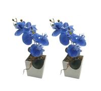 XIZHI 2 Pack Artificial Orchid Flowers with Vase,10 Inches Artificial Plant Bonsai Silk Flowers Butterfly Orchid with Pot for Wedding Office Home Decor Indoor Centerpieces (Blue)