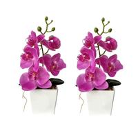 XIZHI 2 Pack Artificial Orchid Flowers with Vase,10 Inches Artificial Plant Bonsai Silk Flowers Butterfly Orchid with Pot for Wedding Office Home Decor Indoor Centerpieces (Purple)