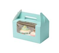 XIZHI 25Pcs Cupcake Containers -2 Holders Individual Cupcake Boxes with Clear Window Inserts and Handle Cupcake Muffins Cupcake Carriers for Birthday Party Wedding Cookies Pastries (Blue)